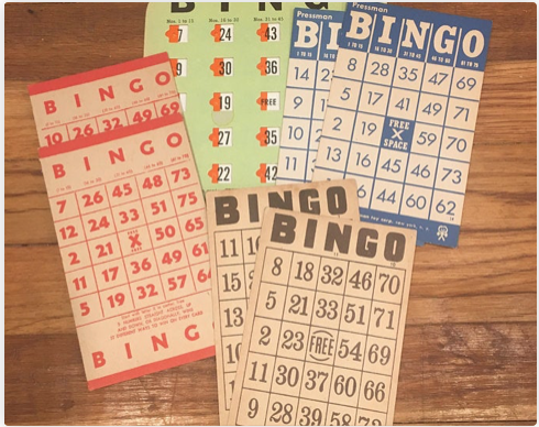 vintage bingo cards, junk journals, altered books, mixed media, game pieces